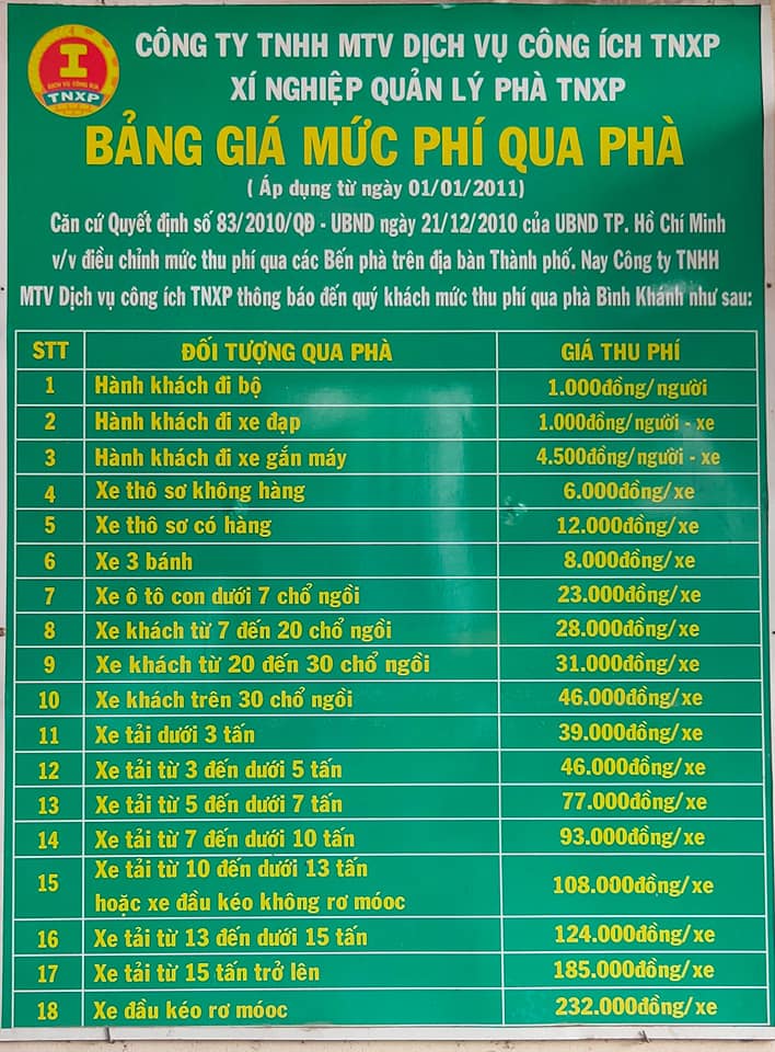 Phà Bình Khánh Nhà Bè – Cần Giờ: Giá vé xe máy, ô tô và giờ đóng bến
